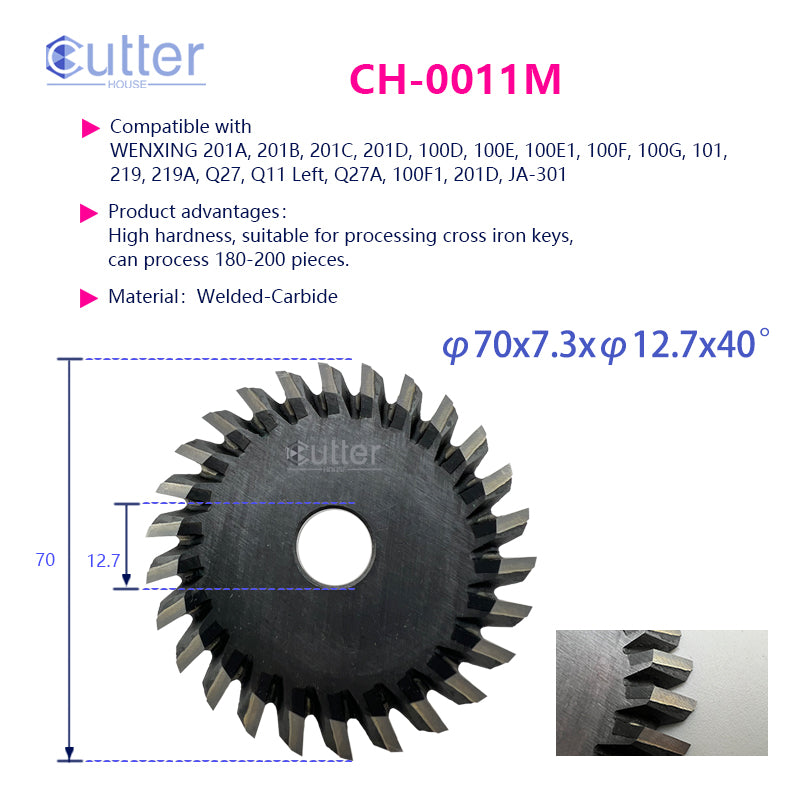 0011 φ70x7.3xφ12.7x45° Welded-Carbide Angle Milling Cutter compatible with WENXING