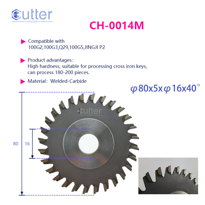 0014 φ80x5xφ16x40° Welded-Carbide Angle Milling Cutter compatible with WENXING