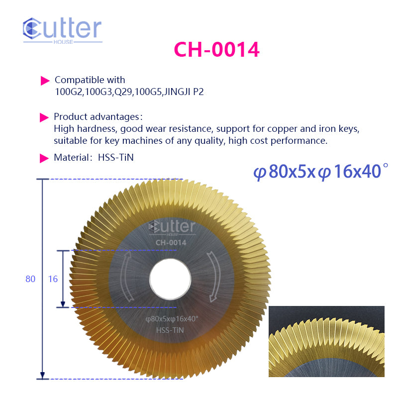 0014 φ80x5xφ16x40° HSS-TiN Angle Milling Cutter compatible with WENXING