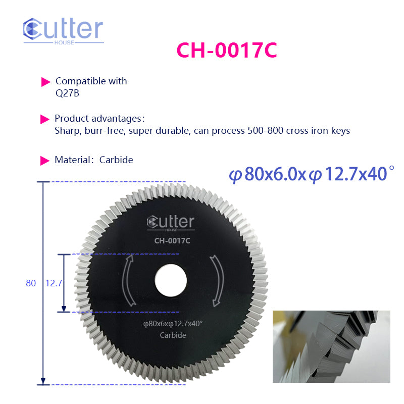 0017 φ80x6.0xφ12.7x40° Carbide Angle Milling Cutter compatible with WENXING