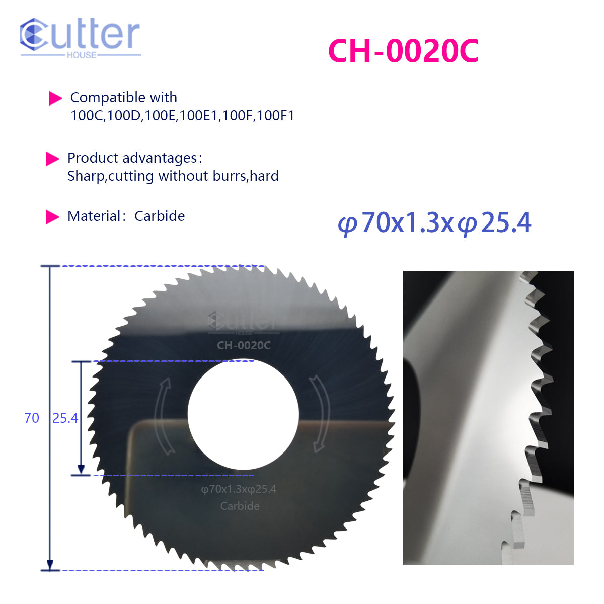 0020 φ70x1.3xφ25.4 Carbide Flat Slotter compatible with WENXING