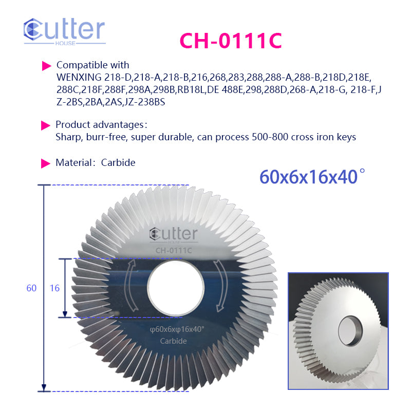 0111 φ60x6xφ16x45° Carbide Angle Milling Cutter compatible with WENXING