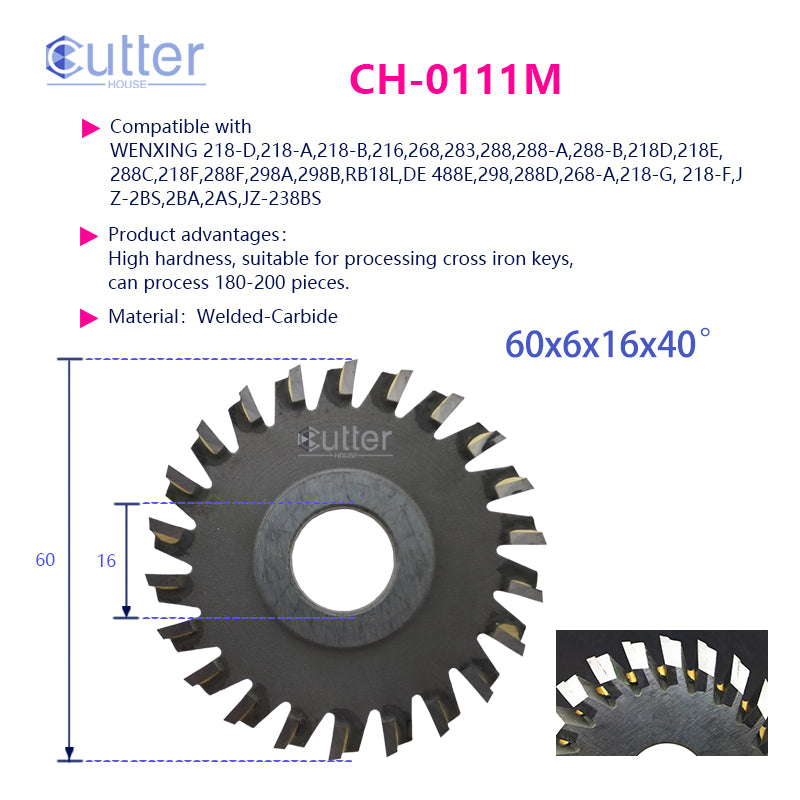 0111 φ60x6xφ16x45° Welded-Carbide Angle Milling Cutter compatible with WENXING
