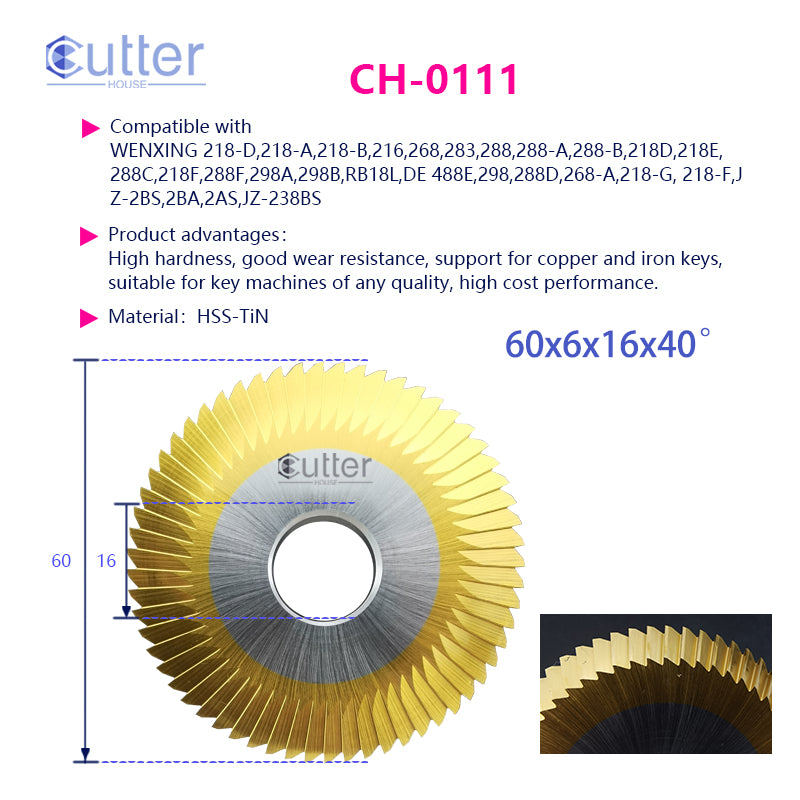 0111 φ60x6xφ16x45° HSS-TiN Angle Milling Cutter compatible with WENXING