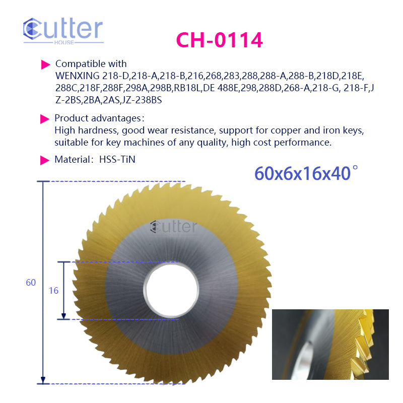 0114 φ60x6xφ16x45° HSS-TiN Angle Milling Cutter compatible with WENXING