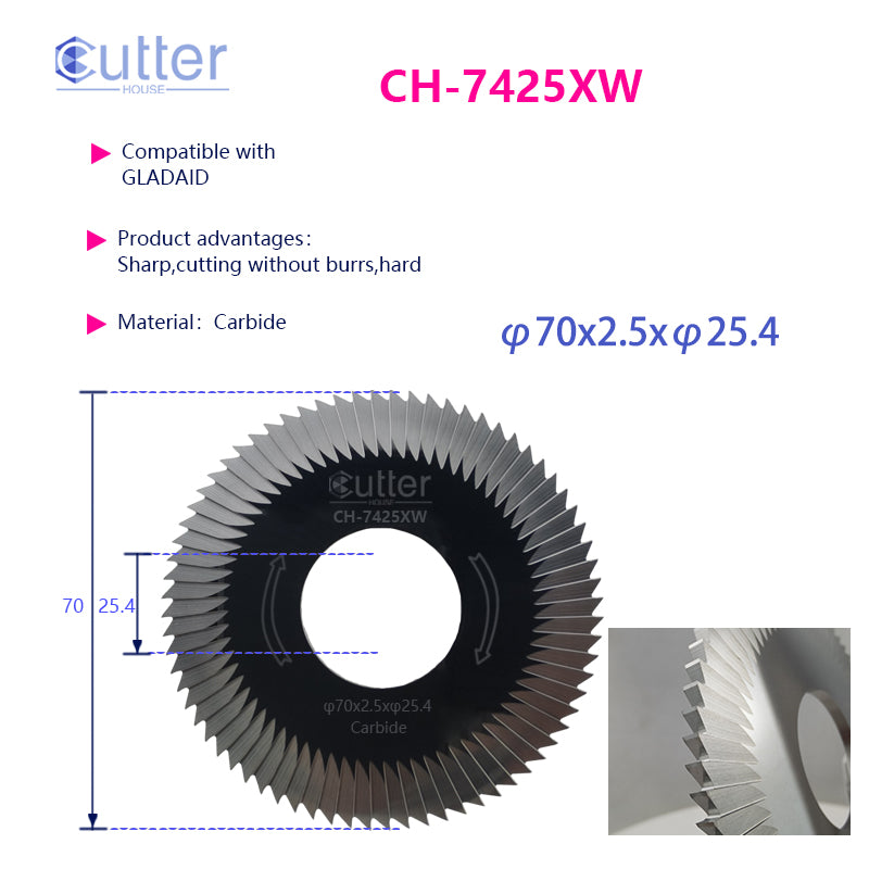φ70x2.5xφ25.4 Carbide Side Milling Cutter compatible with GLADAID