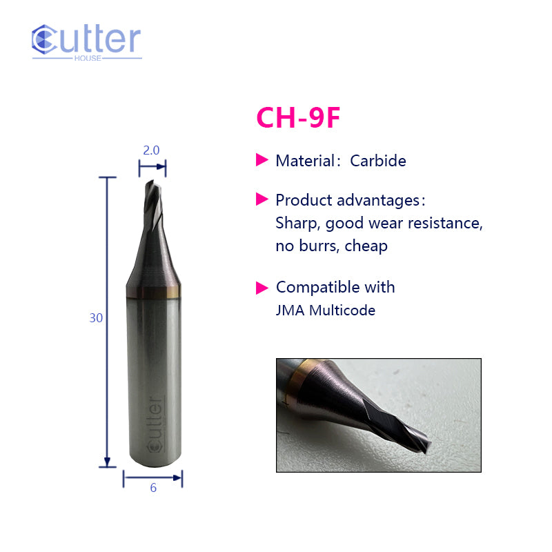 9F φ2.0xD6x30Lx2F Carbide Laser Cutter compatible with JMA Multicode
