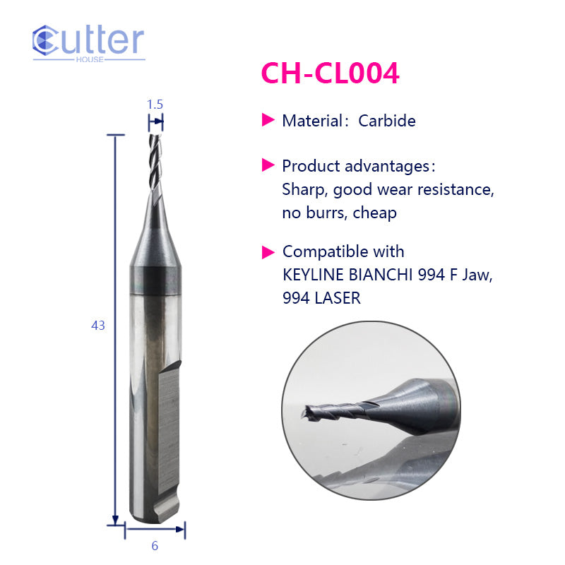 CL004 φ1.5xD6x43Lx3F Carbide Laser Cutter compatible with Keyline