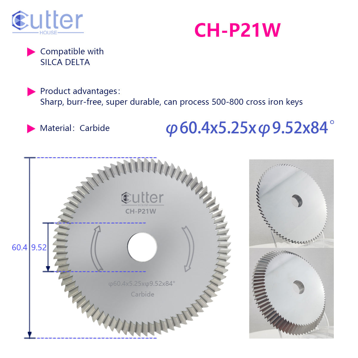P21 φ60.4x5.25xφ9.52x84° Carbide Angle Milling Cutter compatible with SILCA DELTA