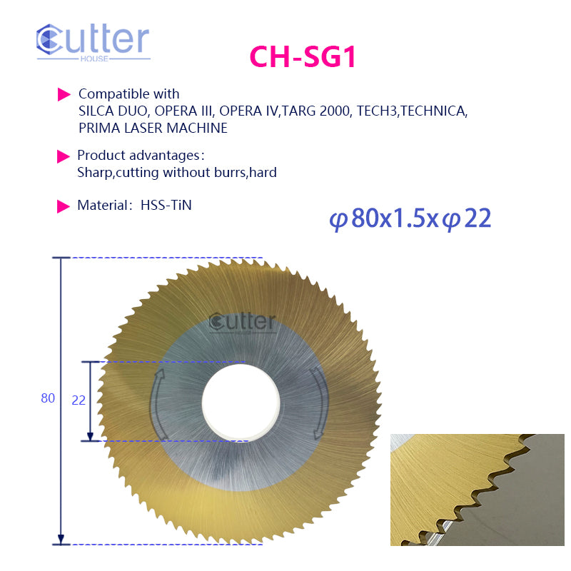 SG1 φ80x1.5xφ22 HSS-TiN Flat Slotter compatible with SILCA