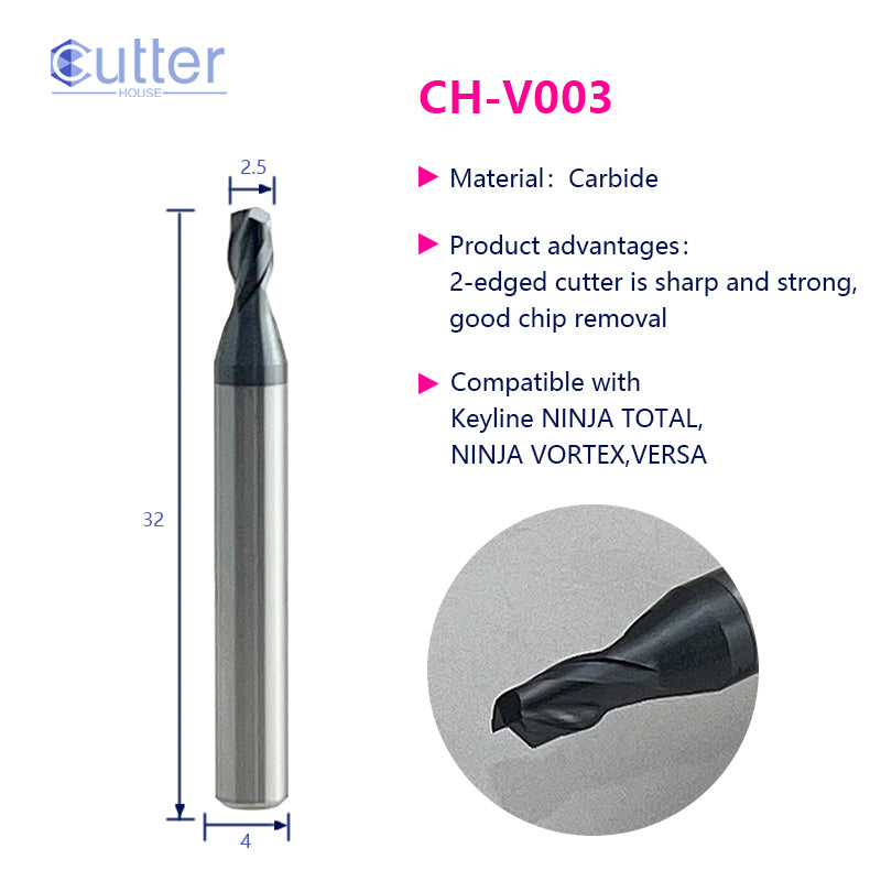 V003 φ2.5xD4x32Lx2F Carbide Laser Cutter compatible with Keyline