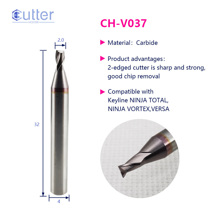 V037 φ2.0xD4x32Lx2F Carbide Laser Cutter compatible with Keyline