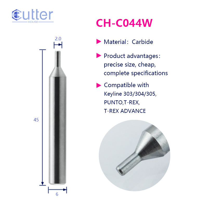 C044W φ2.0xD6x45L Carbide Tracer Point compatible with Keyline