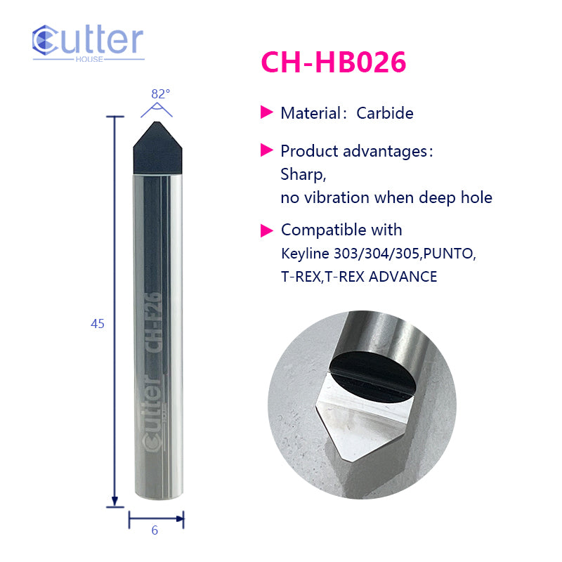 HB026 D6x82°x45Lx1T-0.8 Carbide Dimple Cutter compatible with Keyline