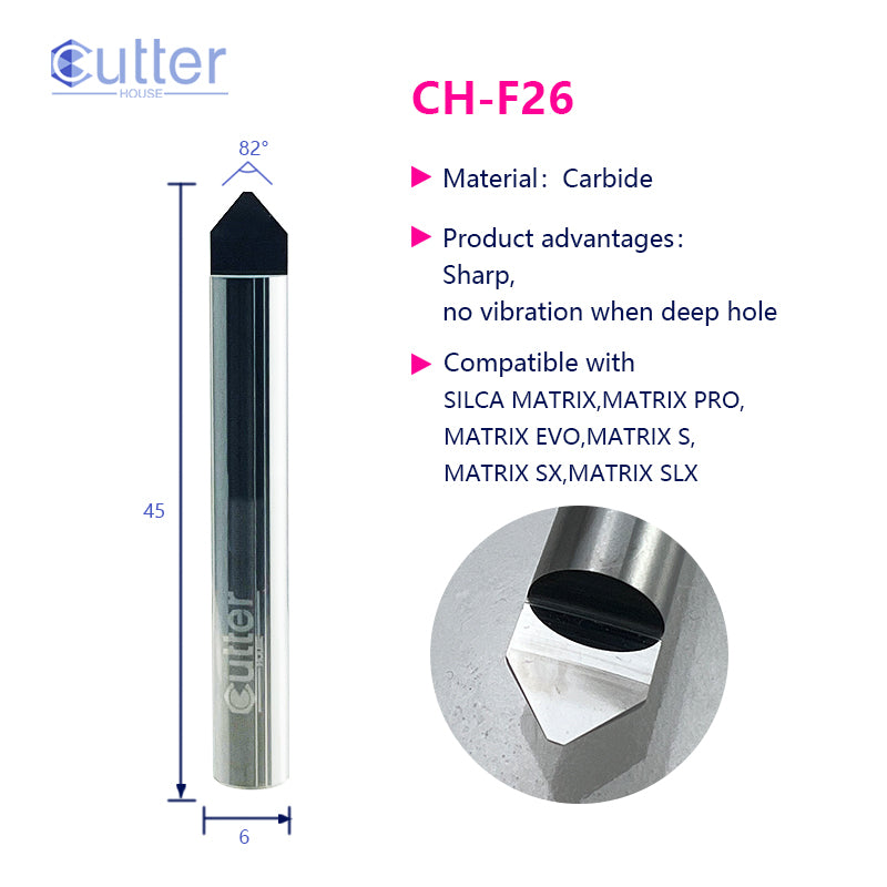F26 D6x82°x45Lx1T-0.8 Carbide Dimple Cutter compatible with SILCA MATRIX