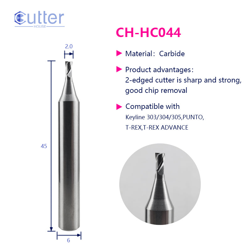 HC044 φ2.0xD6x45Lx2F Carbide Laser Cutter compatible with Keyline