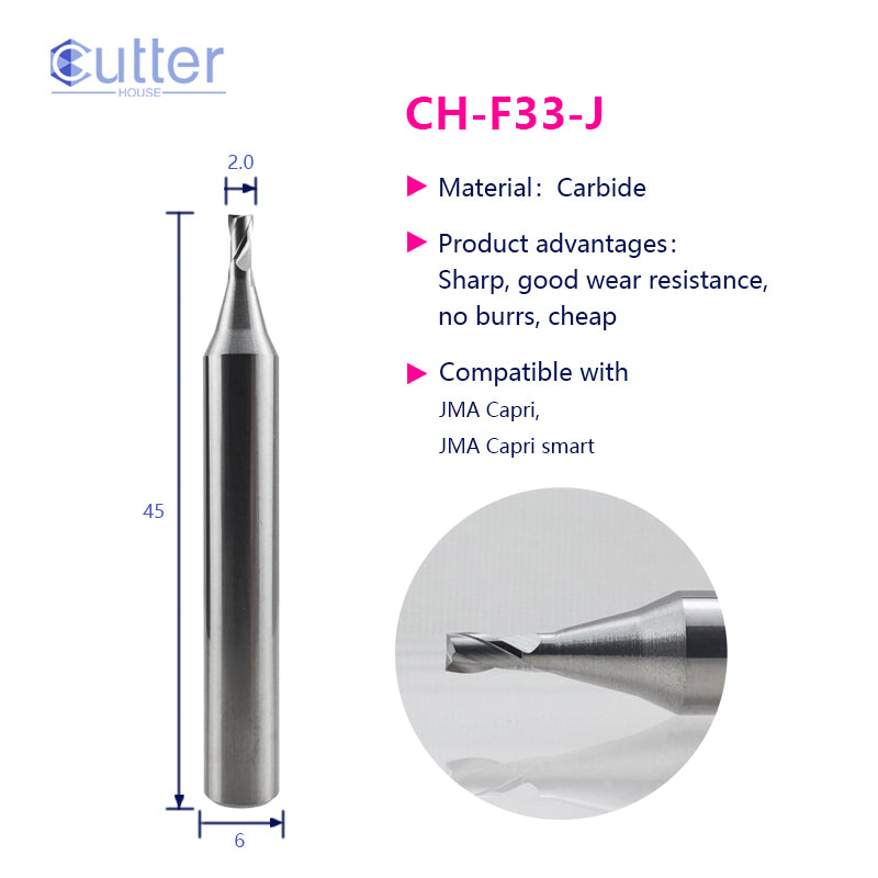 F33 φ2.0xD6x45Lx2F Carbide Laser Cutter compatible with JMA Capri