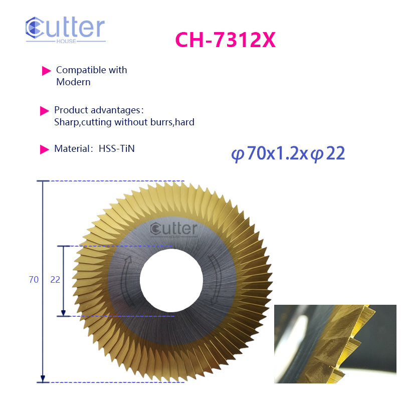 φ70x1.2xφ22 HSS-TiN Side Milling Cutter compatible with Modern
