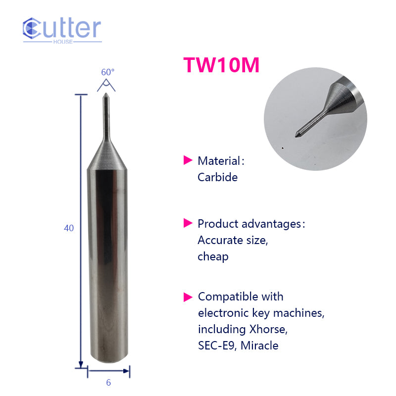φ1.0xD6x60°x40L Carbide Tracer Point compatible with Electronic Key Cutting Machines