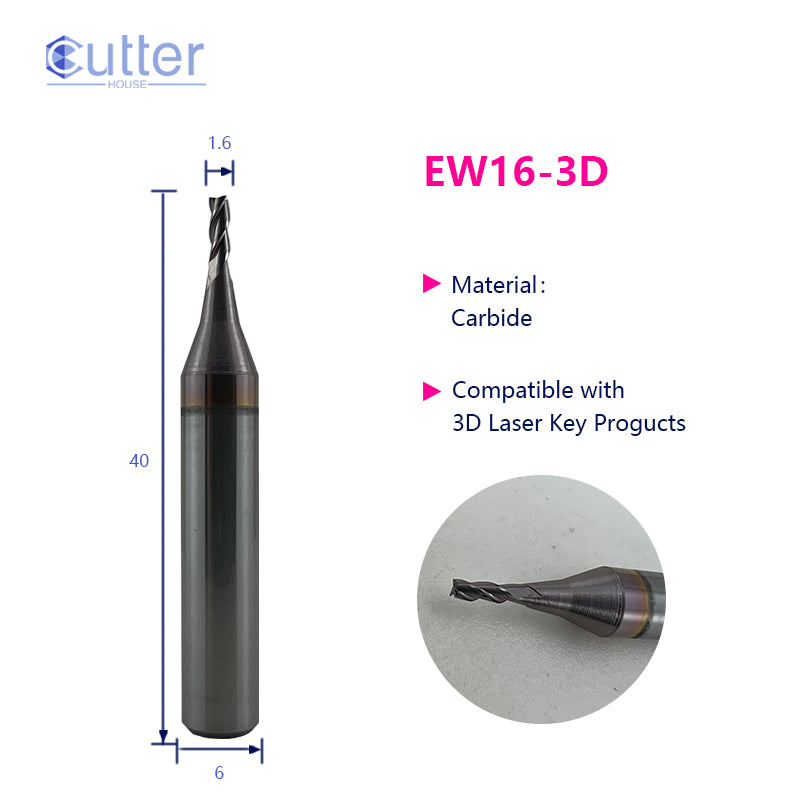 φ1.6xD6x40Lx3F Carbide Laser Cutter compatible with 3D Laser Key Products