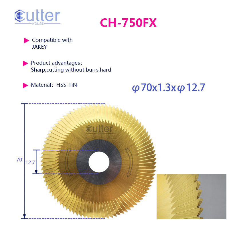 750F φ70x1.3xφ12.7 HSS-TiN Side Milling Cutter compatible with JAKEY