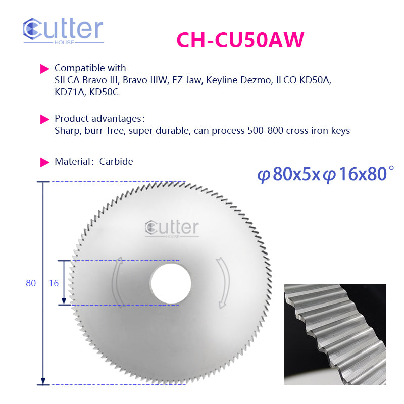 CU50A φ80x5xφ16x80° Carbide Angle Milling Cutter compatible with SILCA / Keyline / ILCO
