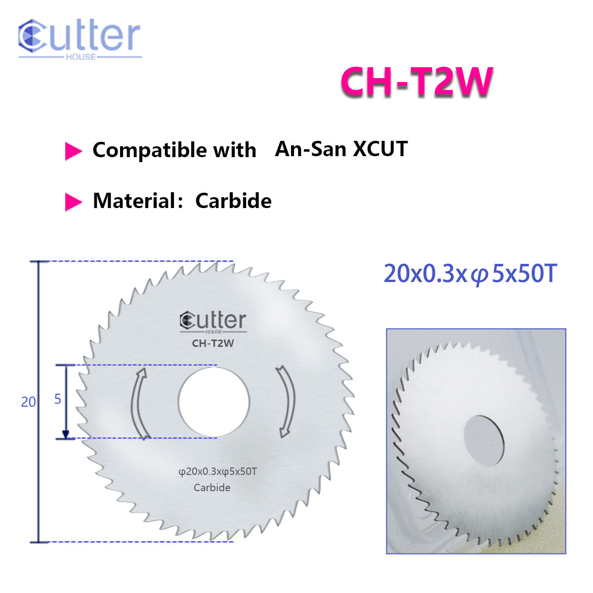 T2 φ20x0.3xφ5 Carbide Flat Slotter compatible with an-san / Xcut / X-key