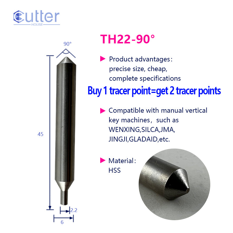 φ2.2xD6x90°x45L HSS Tracer Point compatible with Manual Key Cutting Machines