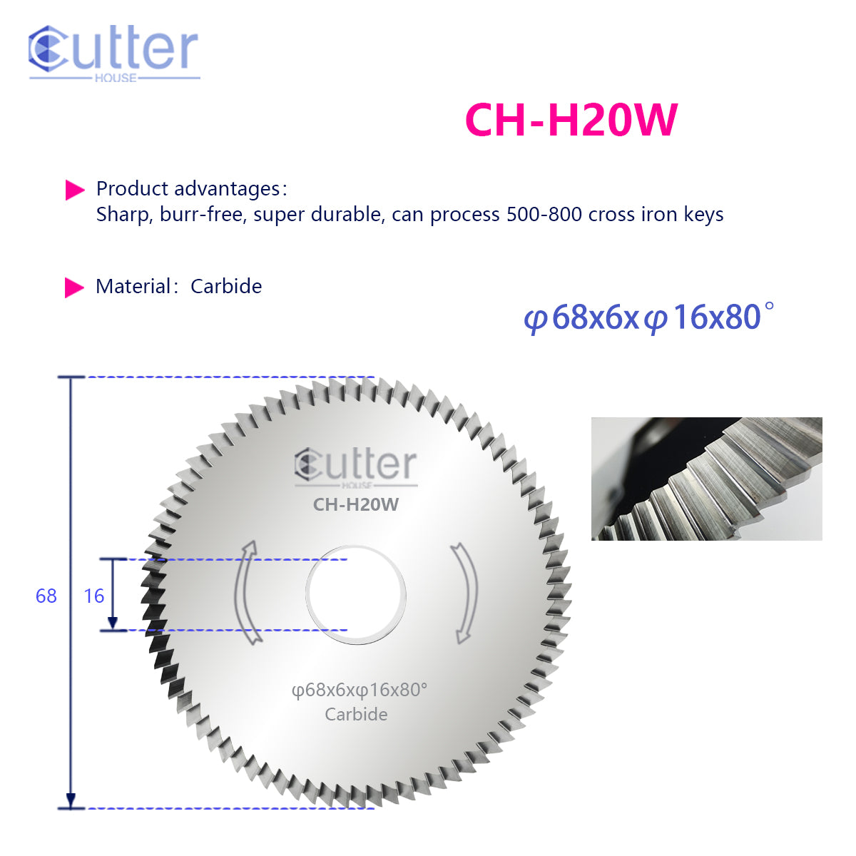 H20 φ68x6xφ16x80° - Angle Milling Cutter