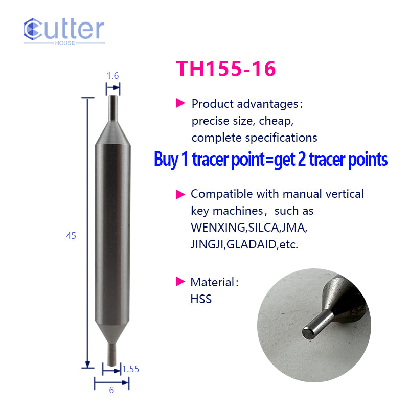 φ1.55xφ1.6xD6x45L HSS Tracer Point compatible with Manual Key Cutting Machines