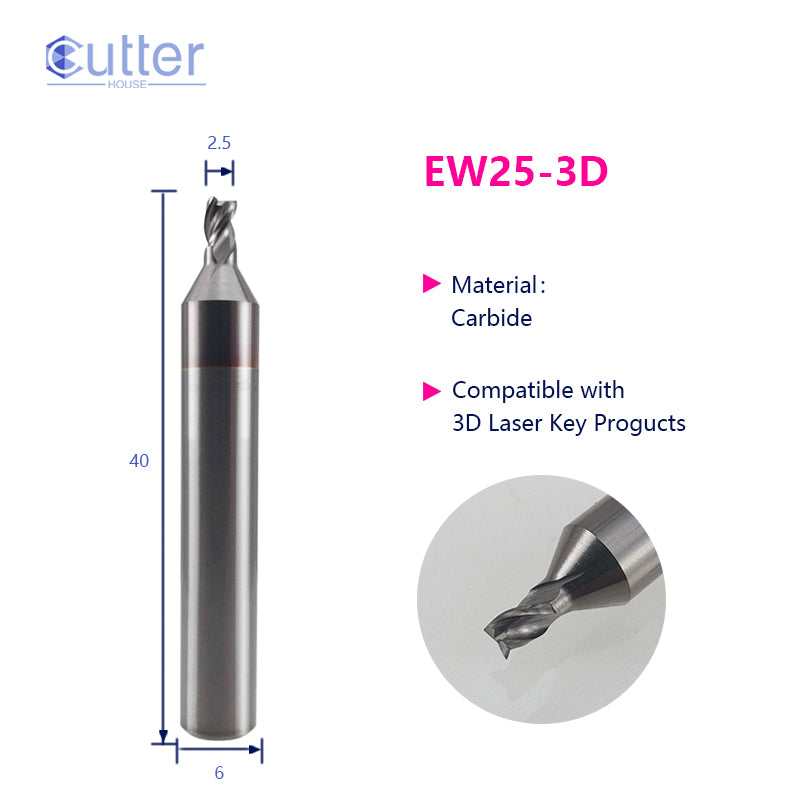 φ2.5xD6x40Lx3F Carbide Laser Cutter compatible with 3D Laser Key Products
