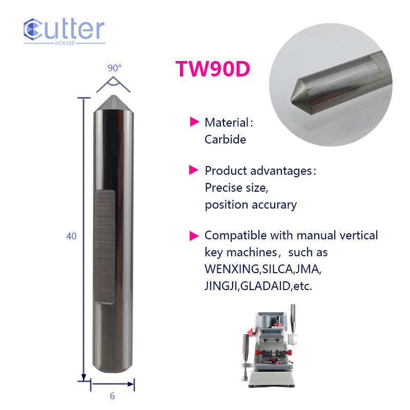 D6x90°x40L-0.7 Carbide Tracer Point compatible with Manual Key Cutting Machines