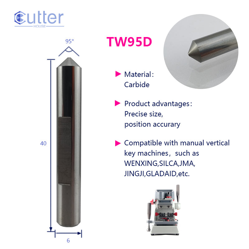 D6x95°x40L-0.7 Carbide Tracer Point compatible with Manual Key Cutting Machines