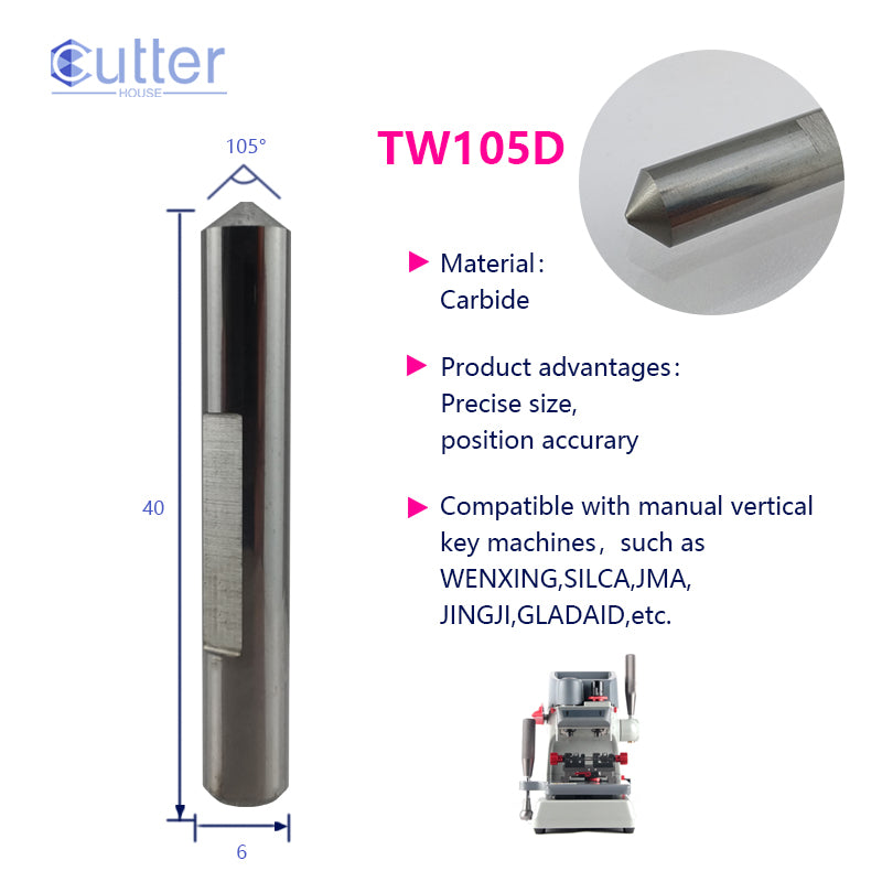D6x105°x40L-0.9 Carbide Tracer Point compatible with Manual Key Cutting Machines