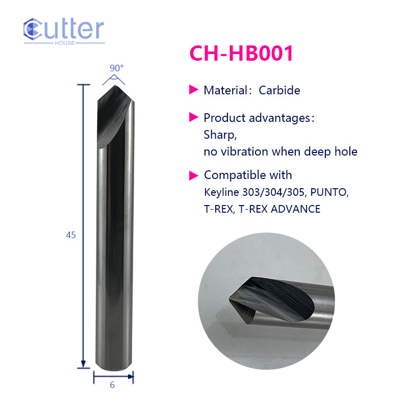 HB001 D6x90°x45Lx1T-0.7 Carbide Dimple Cutter compatible with Keyline