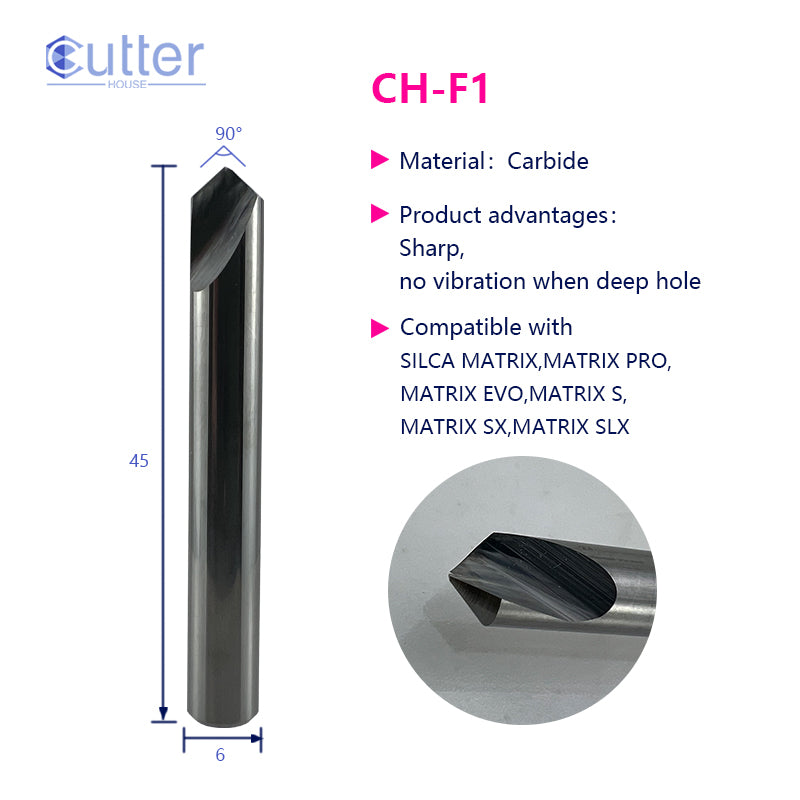 F1 D6x90°x45Lx1T-0.7 Carbide Dimple Cutter compatible with SILCA MATRIX