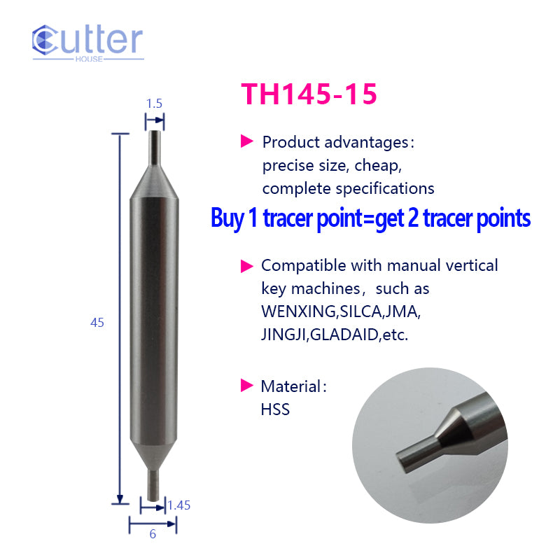 φ1.45xφ1.5xD6x45L HSS Tracer Point compatible with Manual Key Cutting Machines