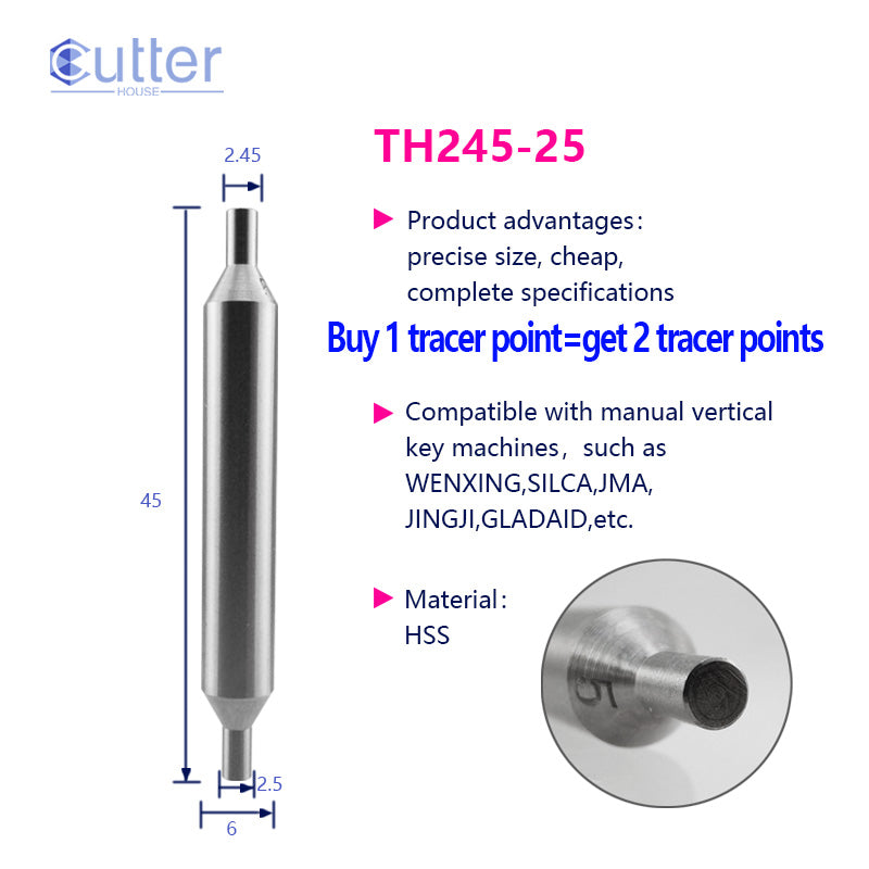 φ2.45xφ2.5xD6x45L HSS Tracer Point compatible with Manual Key Cutting Machines