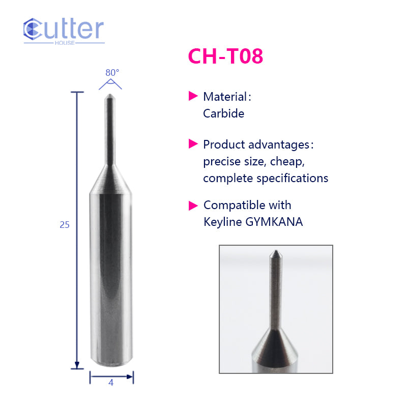 T08 φ1.0xD4x80°x25L Carbide Tracer Point compatible with Keyline