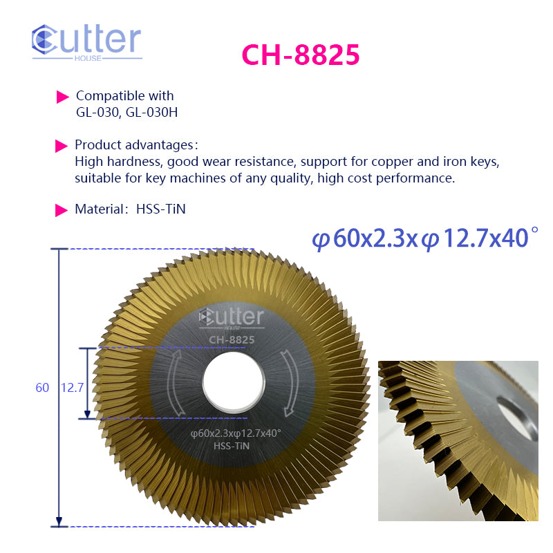φ60x2.3xφ12.7x40° HSS-TiN Angle Milling Cutter compatible with GLADAID