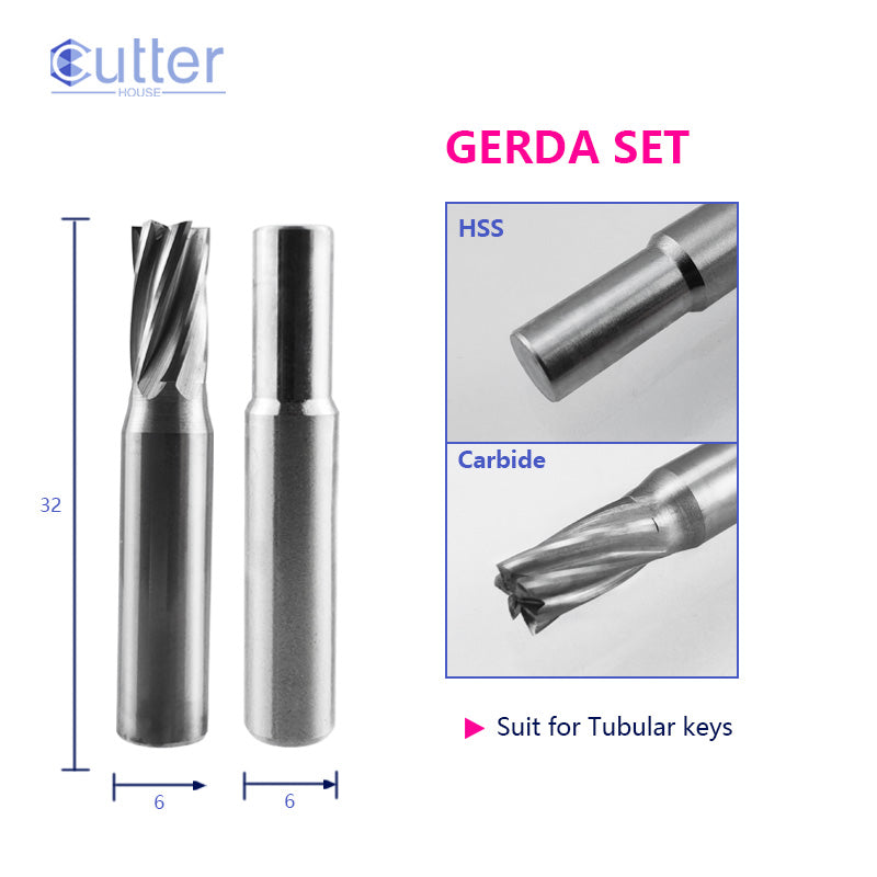 End Milling Cutter Set For Tubular Keys compatible with Manual Key Cutting Machines