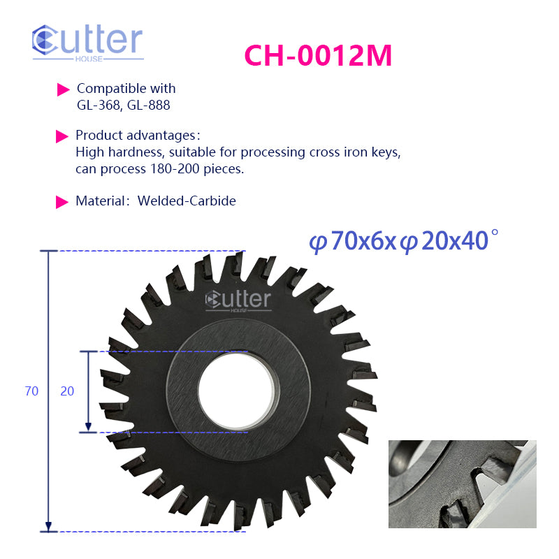 0012 φ70x6xφ20x40° Welded-Carbide Angle Milling Cutter compatible with GLADAID