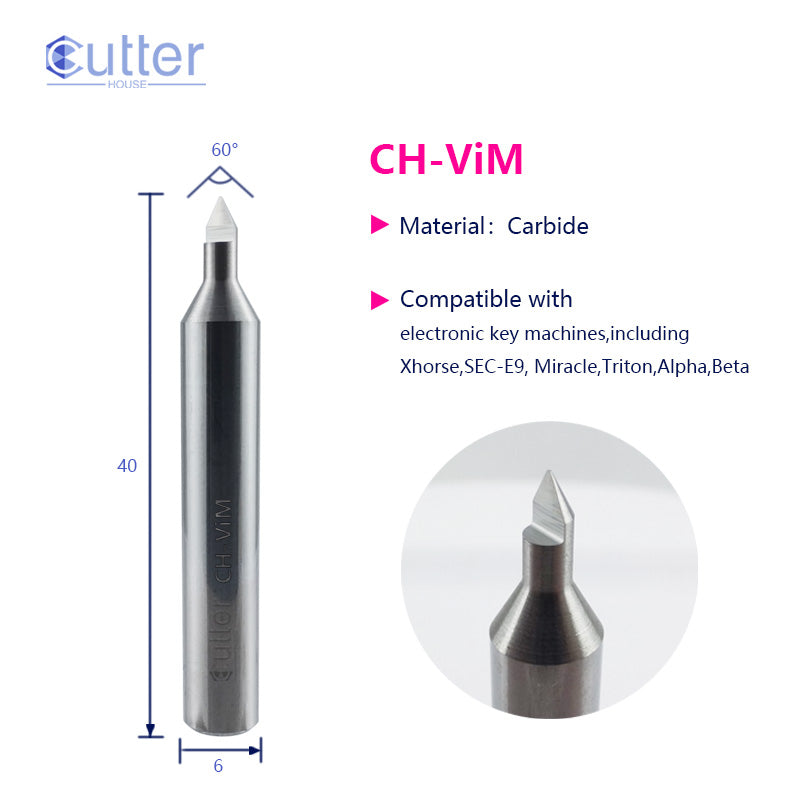 φ2.5xD6x60°x40Lx1T-0.25 Carbide Engraving Cutter compatible with Electronic Key Cutting Machines(副本)