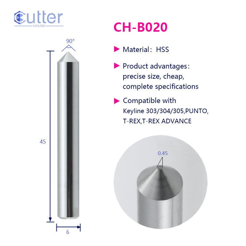 B020 D6x90°x45L-0.45 HSS Tracer Point compatible with Keyline