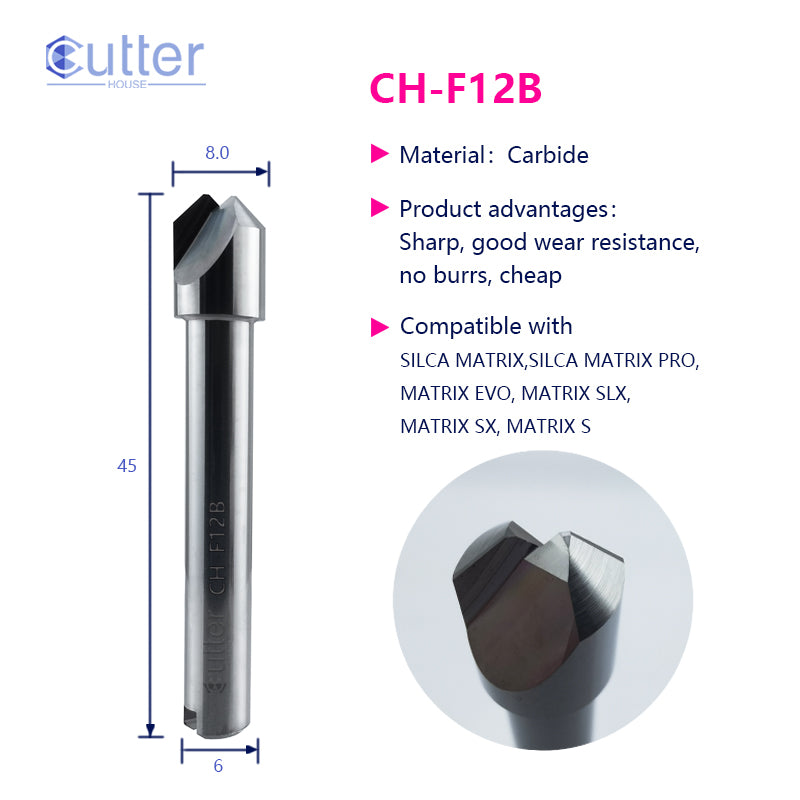 F12B φ8xD6x90°x48Lx2T Carbide Special Cutter compatible with SILCA MATRIX