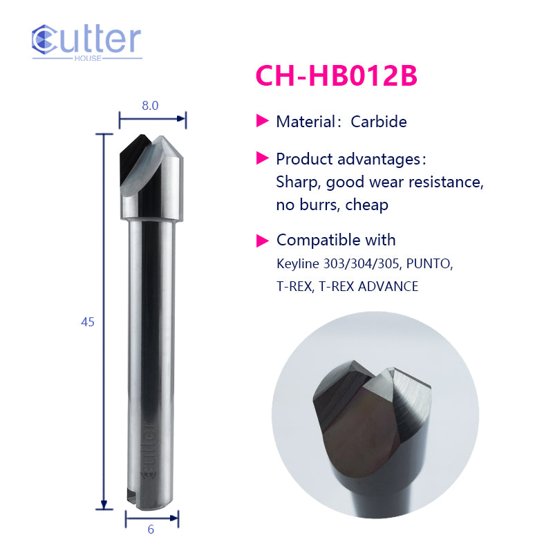 HB012B φ8xD6x90°x48Lx2T Carbide Special Cutter compatible with Keyline