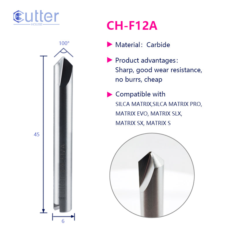 F12A D6x100°x48Lx2T Carbide Special Cutter compatible with SILCA MATRIX