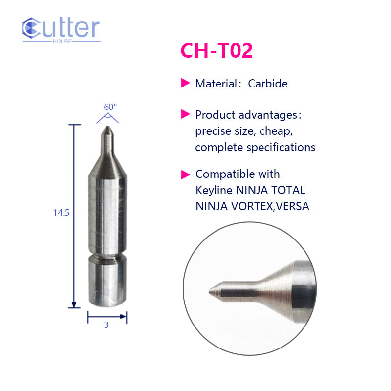 T02 φ1.0xD3x60°x14.5L Carbide Tracer Point compatible with Keyline