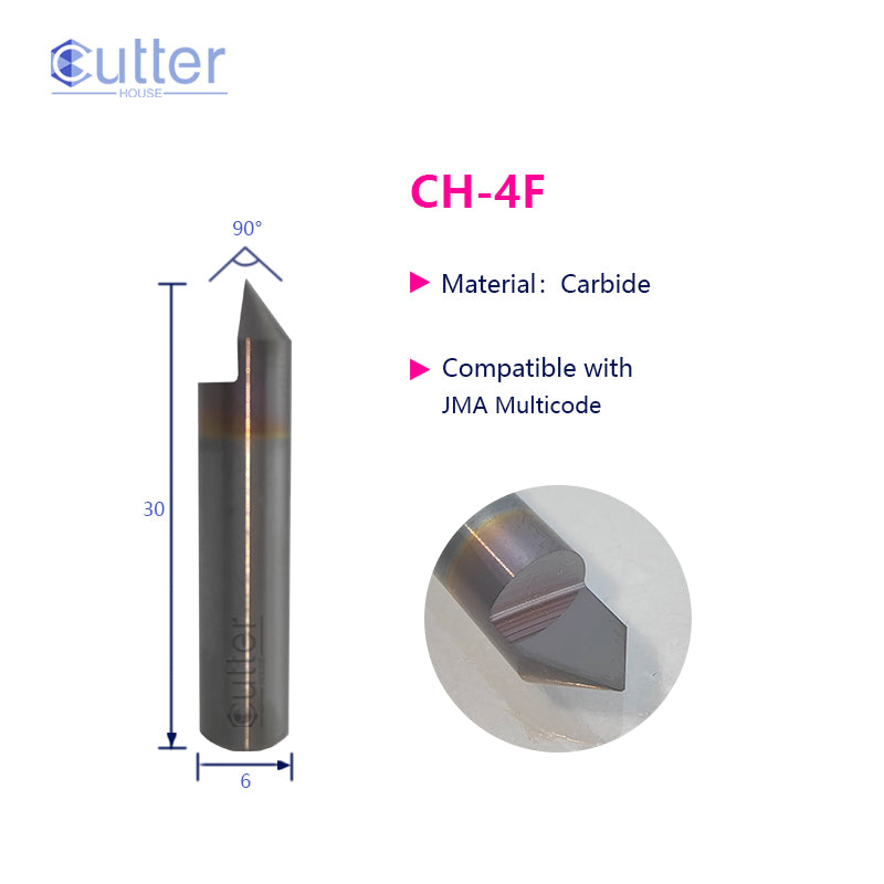 4F D6x90°x30Lx1T-0.2 Carbide Engraving Cutter compatible with JMA Multicode
