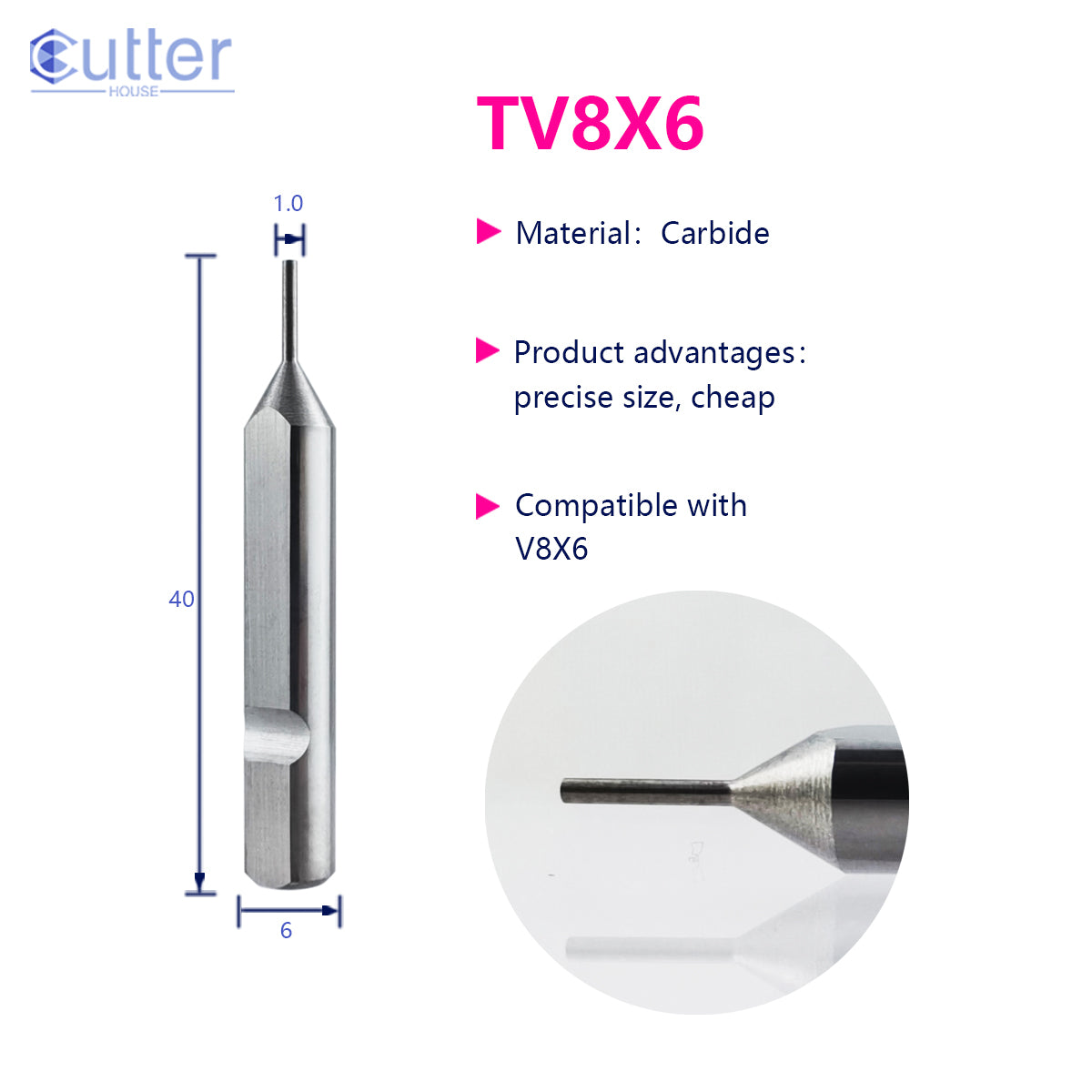φ1.0xD6x40L Carbide Tracer Point compatible with V8X6